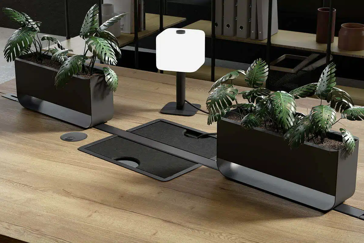 Mallet Light shown free-standing on a bench desk