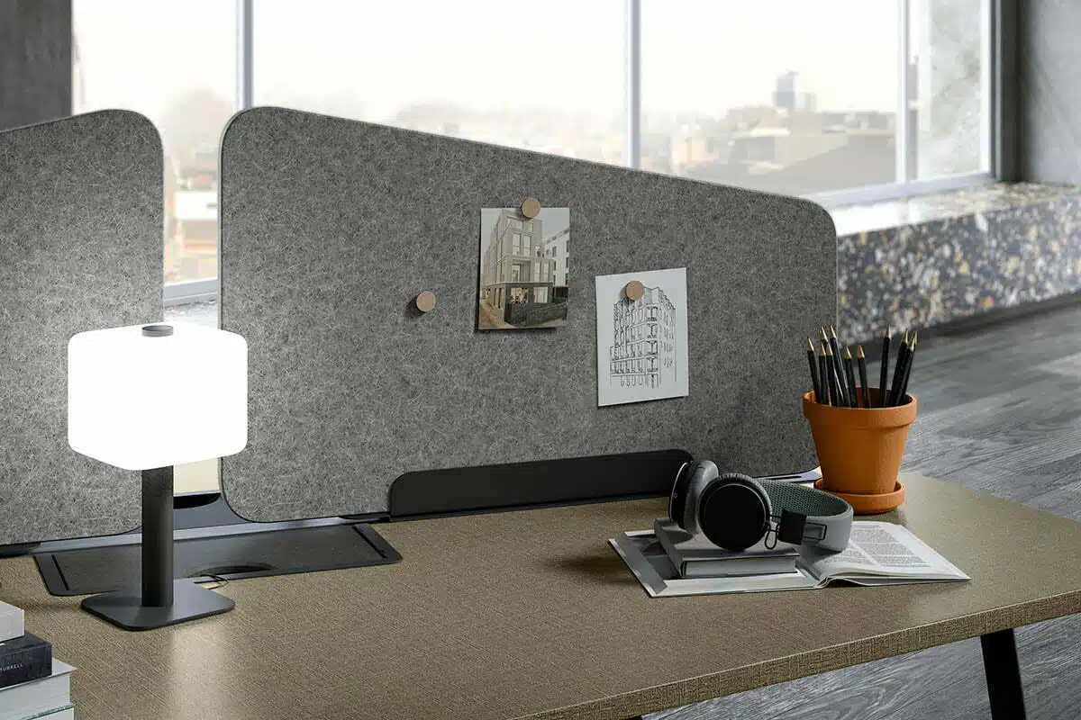 Mallet Light shown free-standing on a single desk