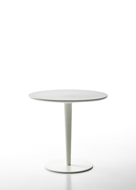 Margarita Breakout Table round diner height table with white top and white pedestal base