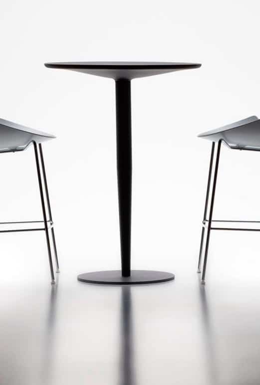 Margarita Breakout Table round poseur height table in anthracite shown with two high stools