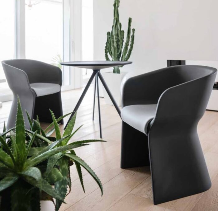 Margarita Chair two polyethylene chairs with upholstered seat pads shown in a work space