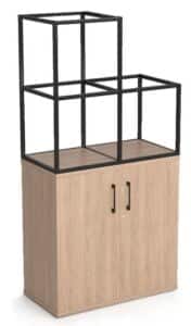Matrix Storage stepped double column 2+1 high grid storage frame with base unit cupboard, 3 compartments MXC-21