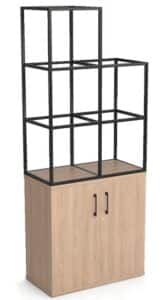 Matrix Storage stepped double column 3+2 high grid storage frame with base unit cupboard, 5 compartments MXC-32