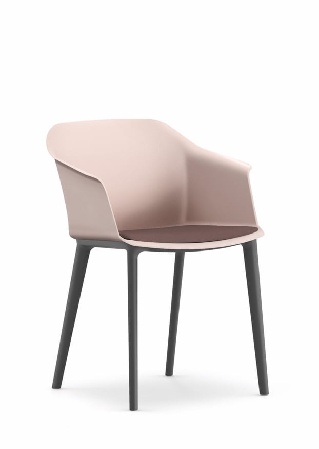 Matt Chair with self arms, plastic shell, upholstered seat pad and 4 leg polypropylene frame