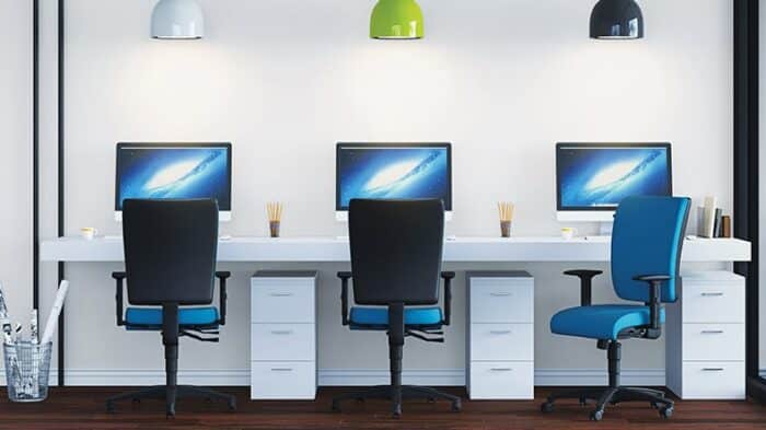 May'B Task Chairs - Row Of Three Chairs At Bench Desk