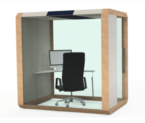 Meeting Box glass enclosed private office shown with desk and an office task chair