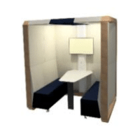 Meeting Box 4 person part enclosed with back panel with table, power and lighting