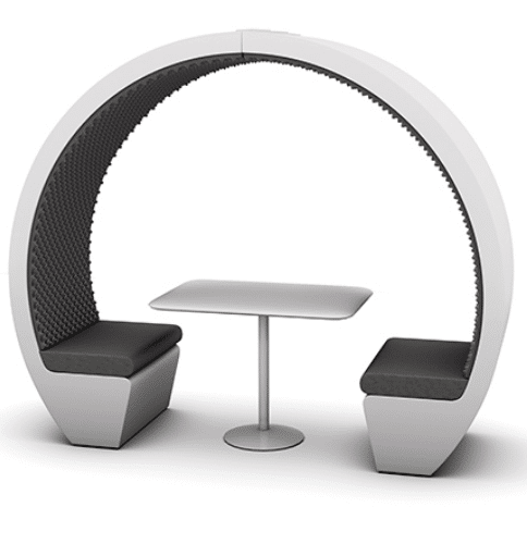 Meeting Pod 2 seat open booth with cushioned seating and table