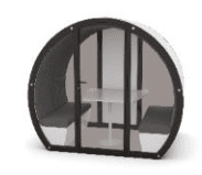 Meeting Pod 4 person fully enclosed with glass back panel, double glazed front, air extraction, acoustic foam interior, seating, table power and lighting pack