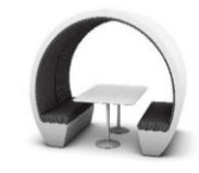 Meeting Pod 4 person open pod with acoustic foam interior, seating and table