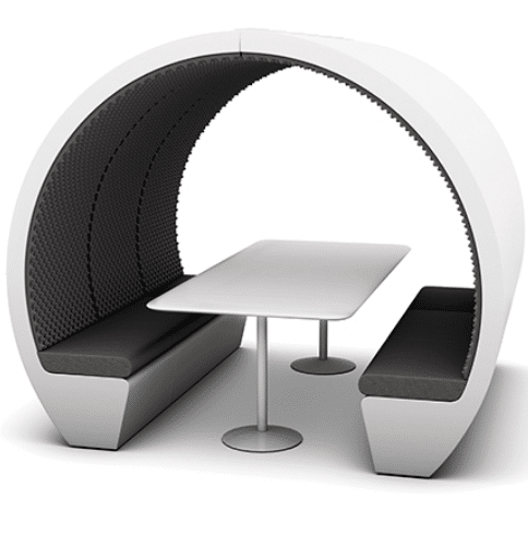 Meeting Pod 6 seat open booth with cushioned seating and table