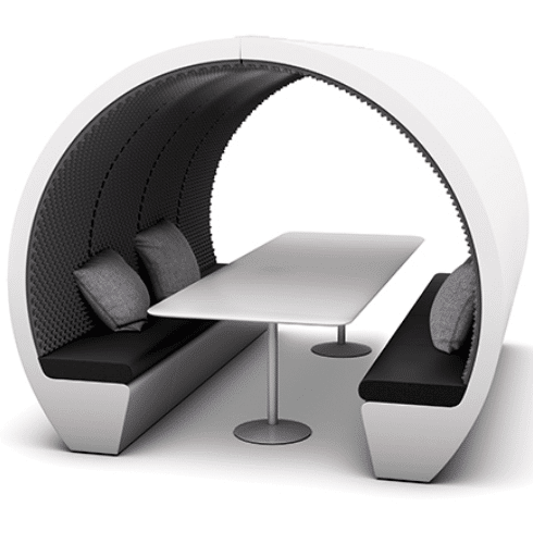 Meeting Pod 8 seat open booth with cushioned seating and table