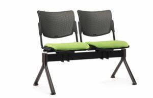 Mia Beam Seating 2 person module with breathable plastic back, upholstered seat and tubular black steel frame MA3CCB