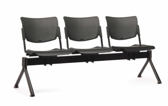 Mia Beam Seating 3 person module with breathable plastic back, plastic seat and tubular black steel frame MA1CCCB