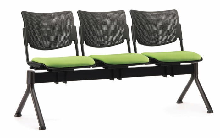 Mia Beam Seating 3 person module with breathable plastic back, upholstered seat and tubular black steel frame MA3CCCB