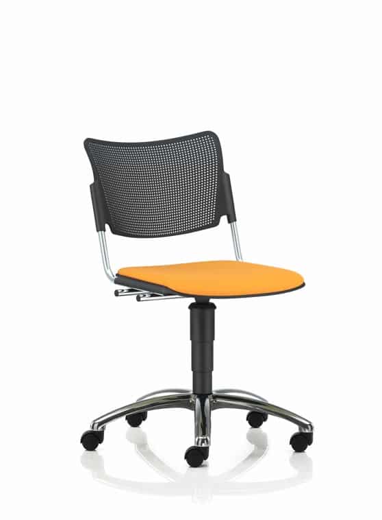 Mia Meeting Chair swivel chair with height adjustment, no arms, breathable plastic back, upholstered seat pad and 5 star chrome base MA83C