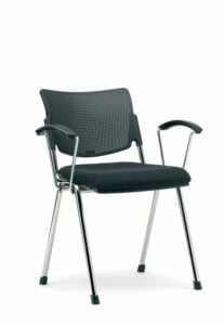 Mia Meeting Chair with fixed arms, breathable plastic back, upholstered seat pad and stackable 4 leg chrome frame MA04C