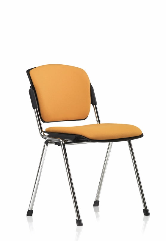 Mia Meeting Chair with no arms, upholstered seat and back, stackable 4 leg chrome frame MA05C
