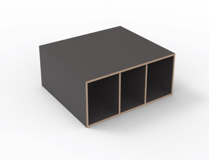 Minack Tiered Seating customised extra deep single tier module with 3 compartments in black finish