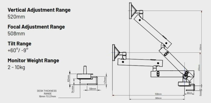 Miro Monitor Arm Adjustment Range