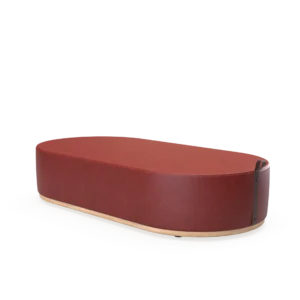 Moat Low Lozenge with Handle-Strap with a light wood trim along the base.