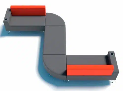 Mosaic Plus Seating boomerang configuration shown with porthole power modules and two tone upholstery