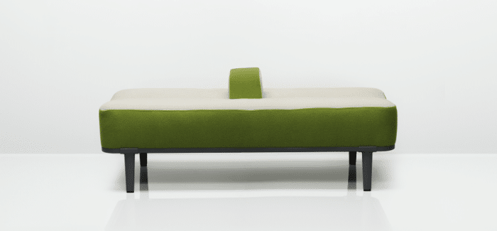 Mote Soft Seating rectangular bench with central partitioning arm