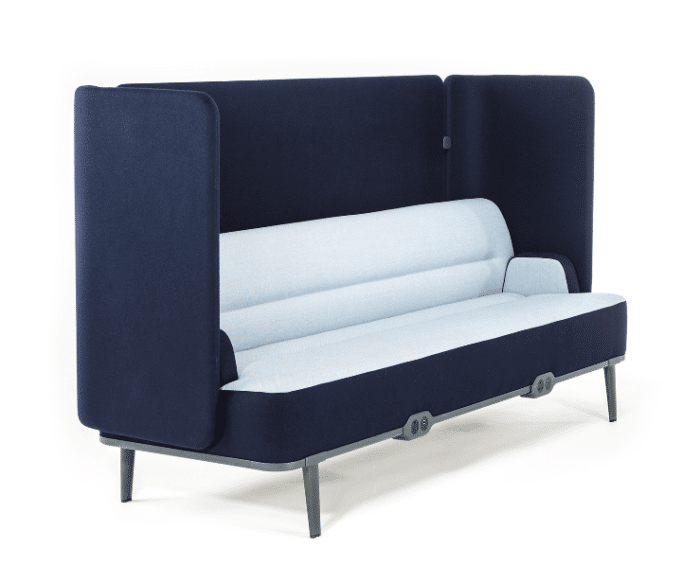Mote Soft Seating straight unit with back and side screens and integrated power modules
