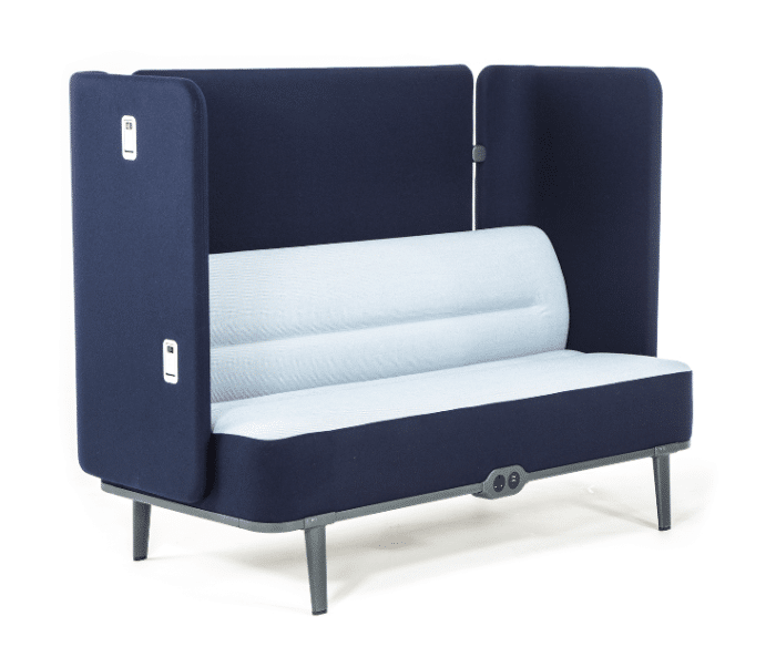 Mote Soft Seating two seater unit with back and side screens and integrated power modules