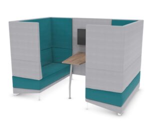 Mount Booth media booth shown with optional table, power module - TV screen not supplied SEMOMBA