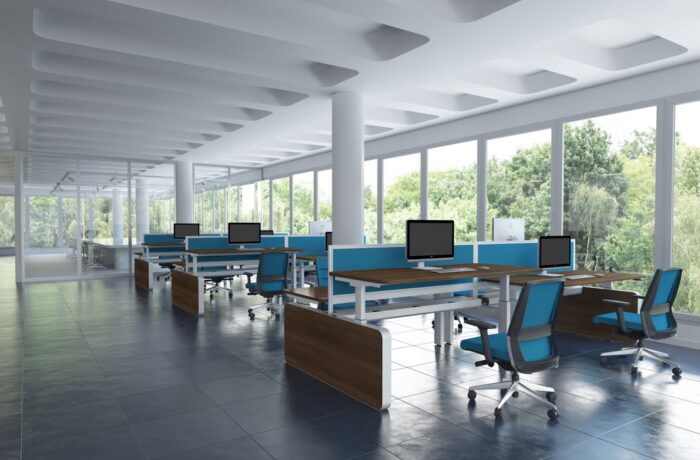 Move3 Height Adjustable Desks - back to back benches shown with storage pedestals and Nero chairs