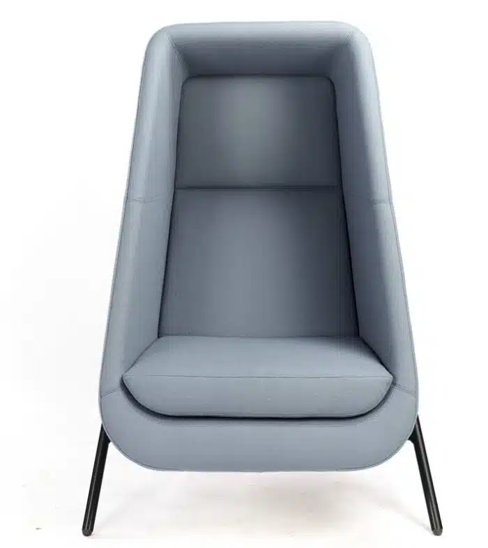 Muse Privacy Booth with blue single tone upholstery and black metal A frame SMSIE