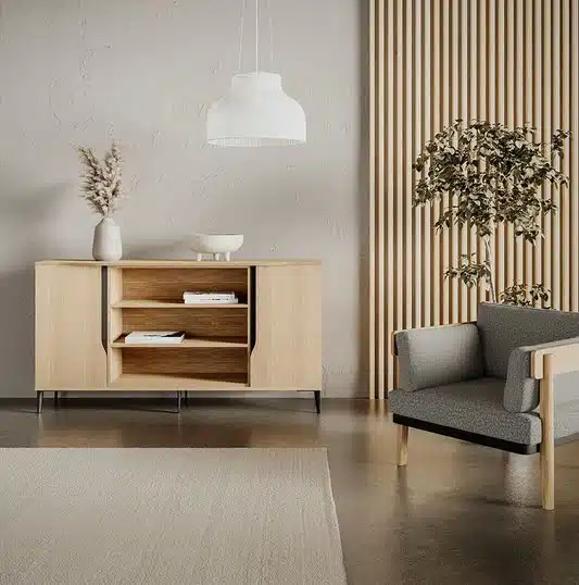 Neve Seating single seat armchair shown with a Solini credenza