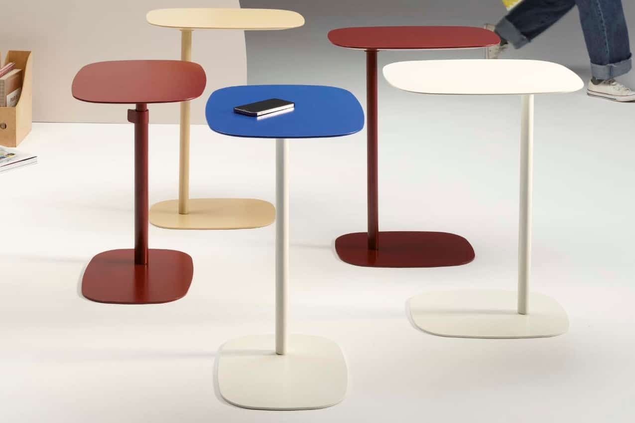 Nota Table five tables with soft rectangle tops in various colours