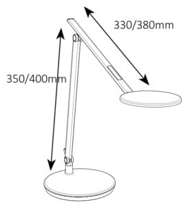 Nova Task Light dimensions - standard arms 330x350mm, extended arms 380x400mm