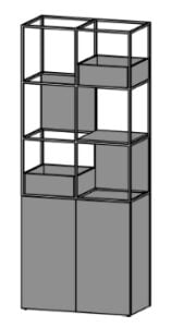 Novus Modular Shelving example configuration 2 - 1 x (2x3) Frame, 1 x Double Base Cabinet, 2 x MFC Planters, 1 x MFC Shelf, 2 x PET acoustic panels