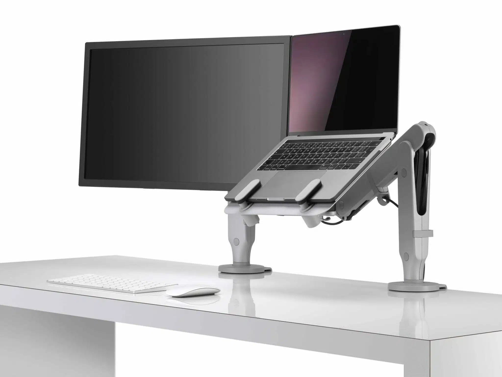 Ollin Laptop And Tablet Mount - Silver - With Dual Screen