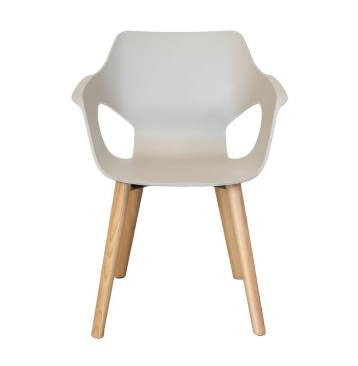 Ora Chair with a white polypropylene shell and 4 leg wooden frame in oak ORC.4W1
