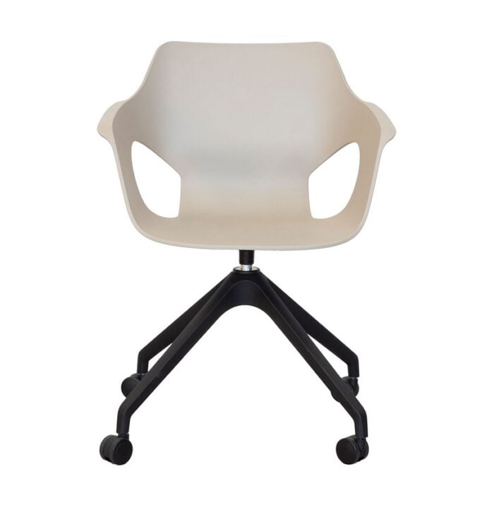 Ora Chair with a white polypropylene shell and a swivel 4 star black base on castors ORC.S4C