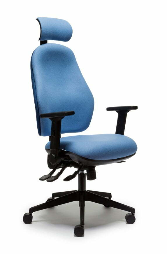 Orthopaedica 100 Series Back Care Chair In Blue Fabric With Headrest And Adjustable Arms - Front Side View