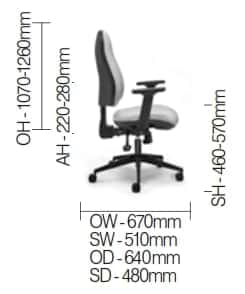 Orthopaedica 90 Series Back Care Chair - Dimensions