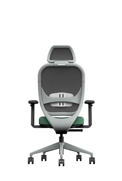 Oscar Meshback Task Chair with grey mesh, green upholstered seat and headrest