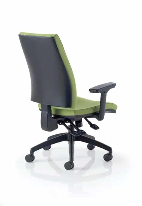 Othello Task Chair rear view of high back chair with black adjustable 3D armrests OM(3)