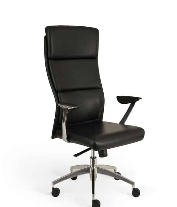 Otto Executive Chair angle view of a high back chair with fixed arms and 5 star chrome base with castors TT33310