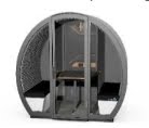 Outdoor Meeting Pod FULLY ENCLOSED unit with acoustic foam interior, cushioned seating, fixed table and flooring, insulated, fully double glazed front glass and back