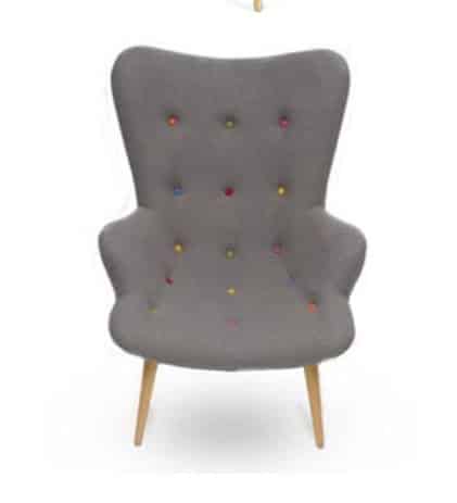 Papa Soft Seating single seat armchair with ash legs and multi coloured buttons
