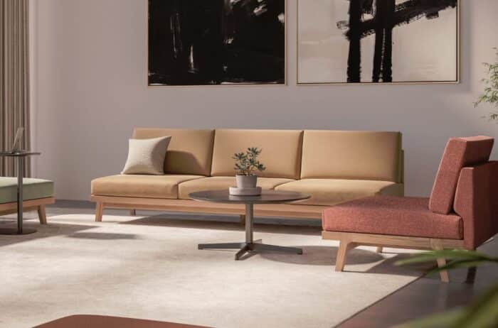 Pausa Modular Seating three seat and single seat units with now arms shown in a lounge space