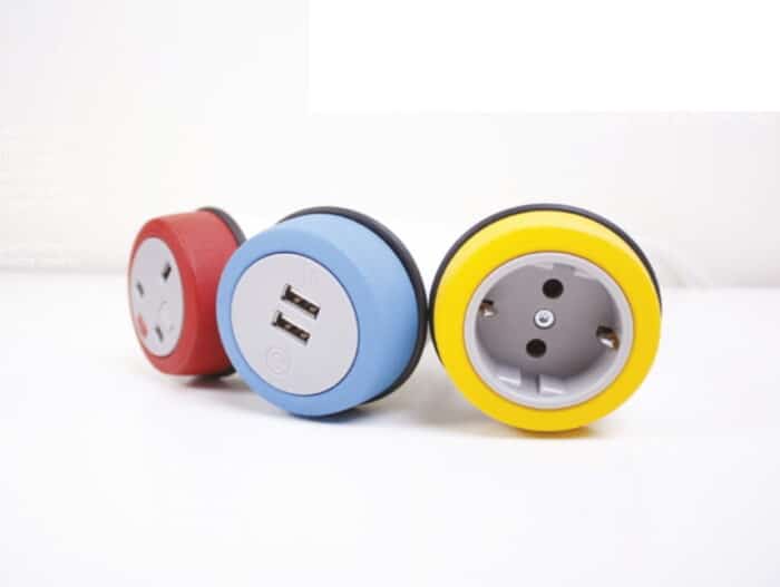 Pendulum Power Module three units side by side with red, yellow and blue bezels
