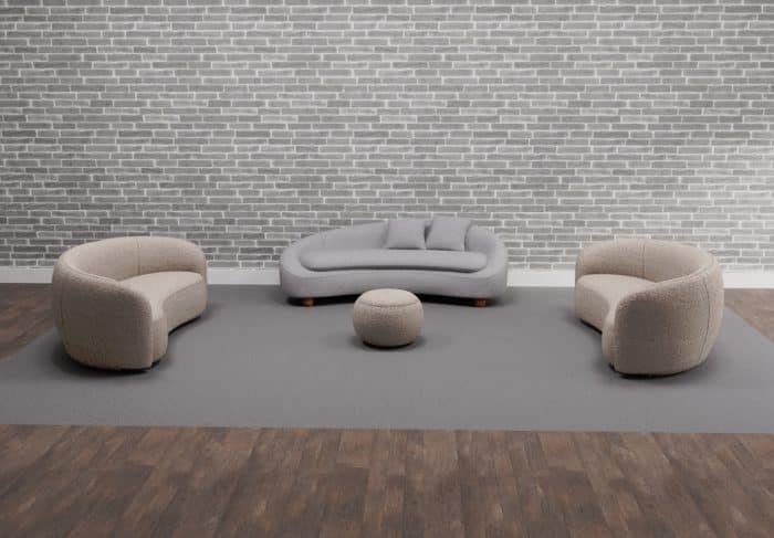 Phoebe Soft Seating - two Phoebe sofas and a footstool shown with a Mimi sofa