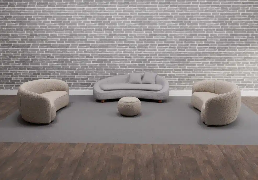 Phoebe Soft Seating - two Phoebe sofas and a footstool shown with a Mimi sofa
